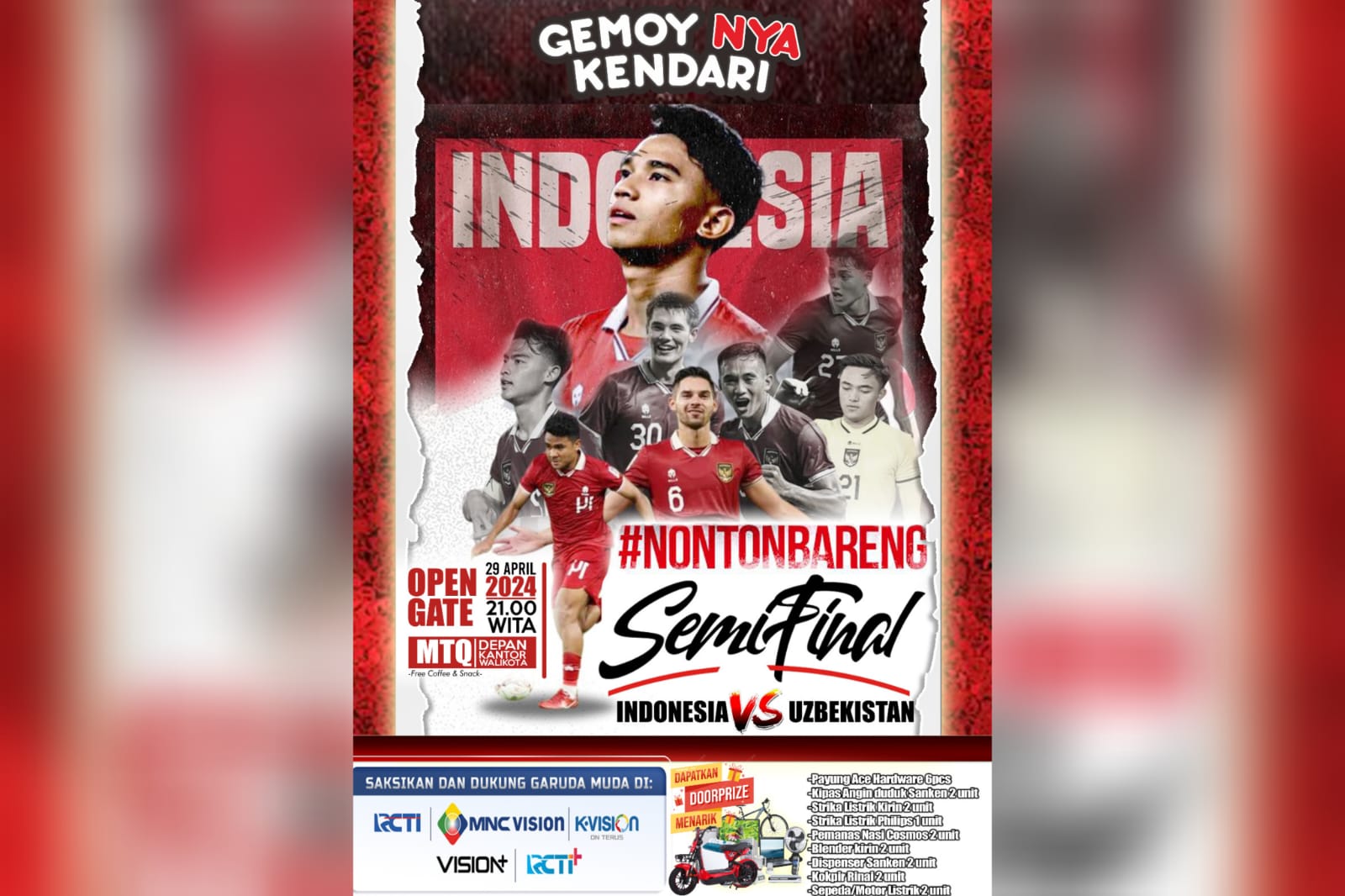 Nobar Semifinal AFC U-23 Indonesia vs Uzbekistan Gemoynya Kendari di Eks MTQ Bertabur Hadiah