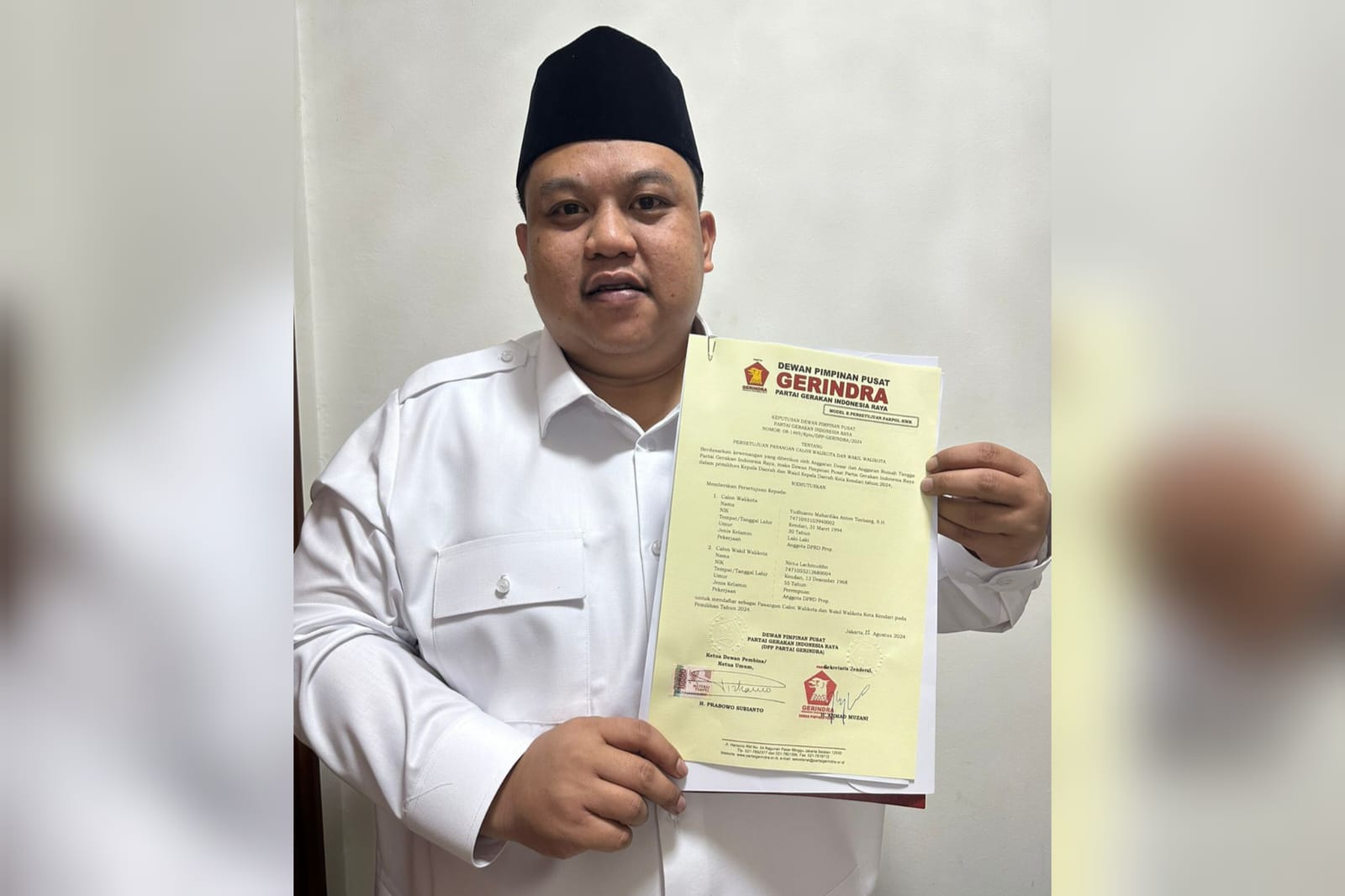 Yudhianto-Nirna Lachmuddin Resmi Diusung Partai Gerindra di Pilwali Kota Kendari 2024