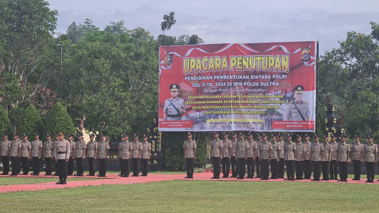 Wakapolda Sultra Pimpin Penutupan Pendidikan Bintara Polri Gelombang II 2024